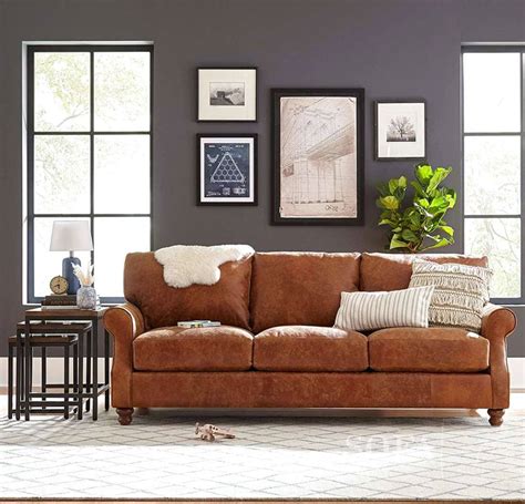 budget friendly tan leather sofa.